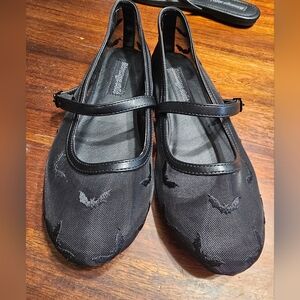 Black Mary Jane Ballet Flats with Subtle Embroidered Detail